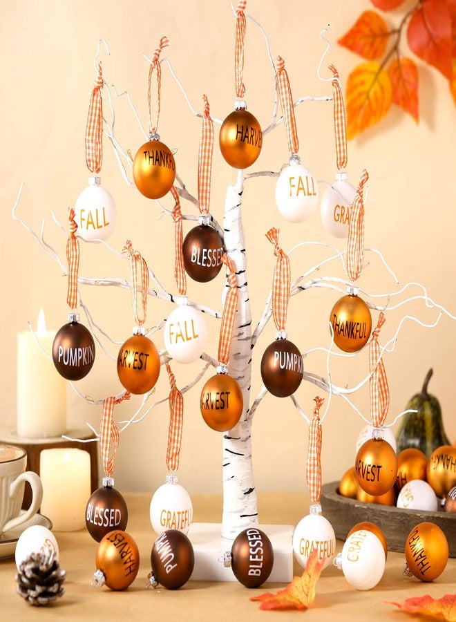 Vertintong 60 Pcs Thanksgiving Balls Ornaments for Tree Orange White Brown Thankful Baubles Hanging Ornaments for Fall Harvest Party Supplies Hanging Decor - Image 3